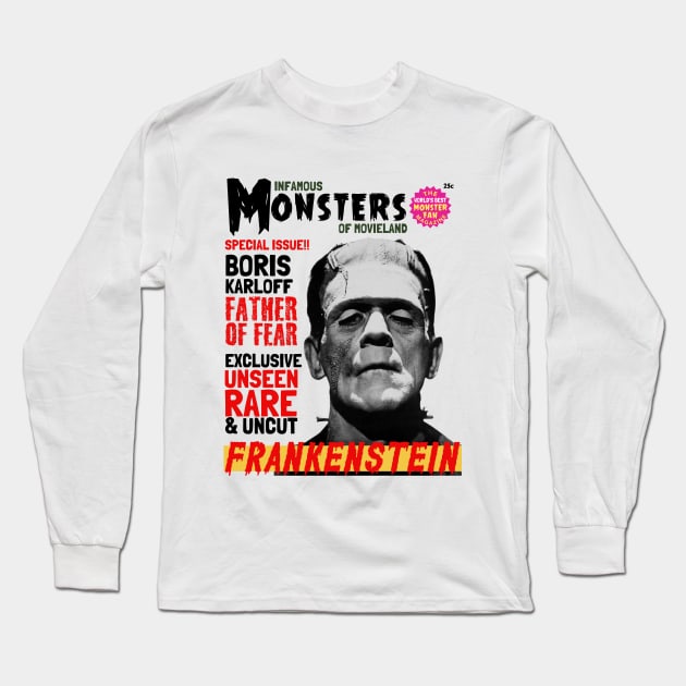 Vintage pulp horror magazine, Boris Karloff Frankenstein Long Sleeve T-Shirt by Teessential